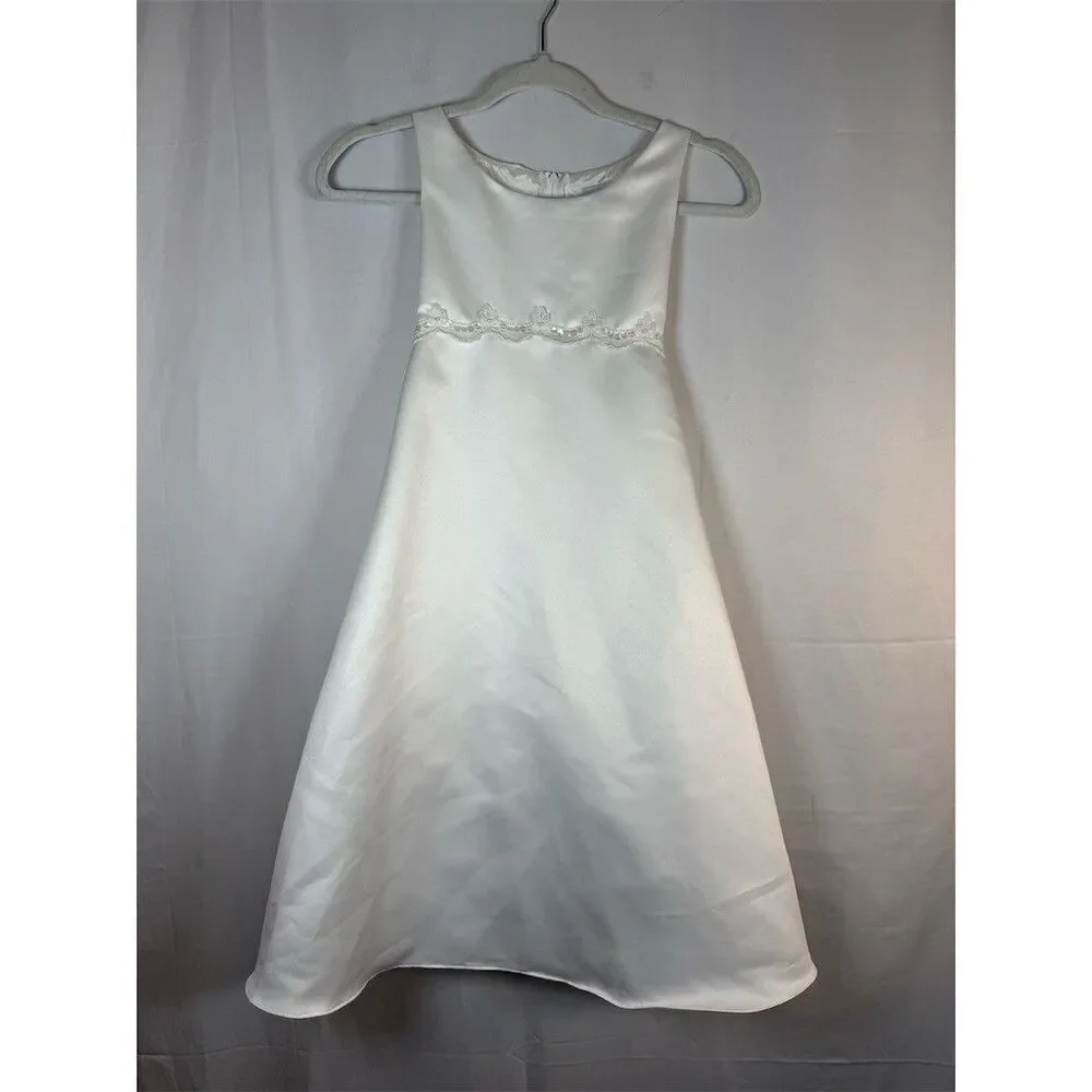 Rare Editions Flower Girl Dress Girls 7 Ivory A-Line Long Sleeveless Lace